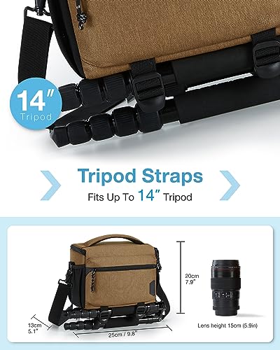 BAGSMART Camera Sling Bag with Tripod Holder & Rain Cover, Khaki - color: 06-Khaki Brown