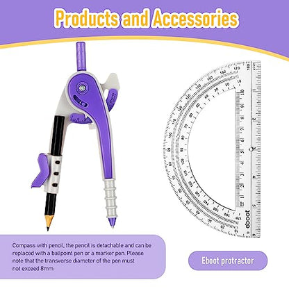Eboot Student Geometry Math Set, Drawing Compass and 6 in, Purple - color: Purple