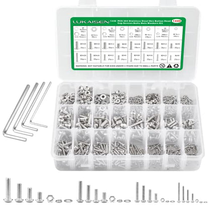 1440Pcs Screw Assortment Kit, M2-M5 Stainless Steel Hex Button Cap Bolts - size: SS M2 M3 M4 M5 1440pcs 2