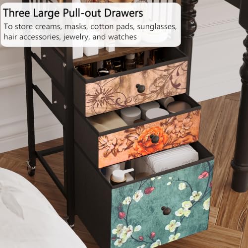 Makeup Organizer Cart with Drawers Make up Organizers for Vanity - color: Flower