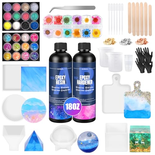 KISREL 18OZ Epoxy Resin Kit for Beginner, Resin Kit with Molds and Supplies - size: 6 Large Molds