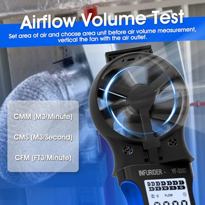 Handheld Anemometer, Anti-dust CFM Meter With Touch Button, Rechargeable Wind Speed Gauge for Air Flow, Chill, Temp Test, Waterproof LCD Backlight - style: 5000D