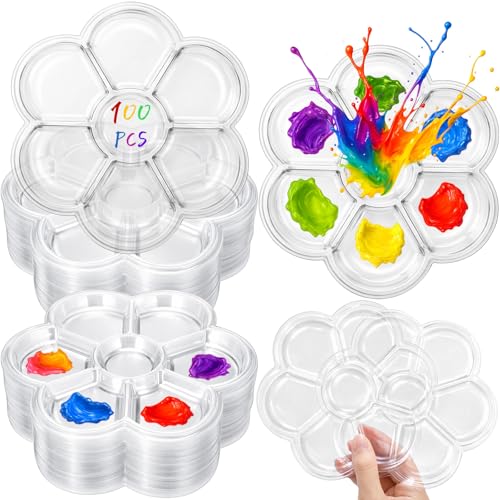 100 Pcs Large Clear Paint Tray Palette, Plum Blossom 7 Square - style: Plum Blossom 7 Square