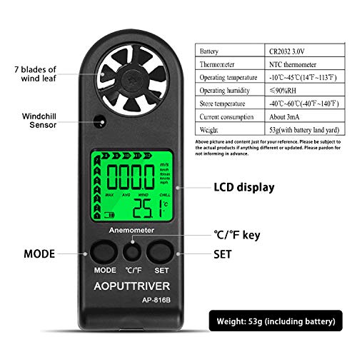 Anemometer Handheld, Air Velocity Meter up to 67mph Light Weight 53g - color: 816B Pocket