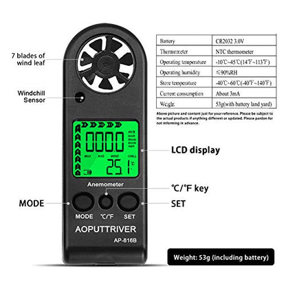 Anemometer Handheld, Air Velocity Meter up to 67mph Light Weight 53g - color: 816B Pocket