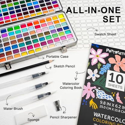 168 Solid Watercolor Paint Set with Brushes and Blank Coloring Book - color: 168 Colors