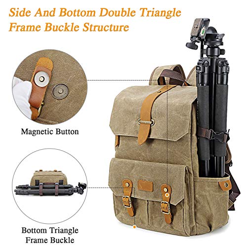 UBAYMAX Canvas Camera Backpack for Canon Nikon Sony DSLR SLR Waterproof - color: Khaki Brown