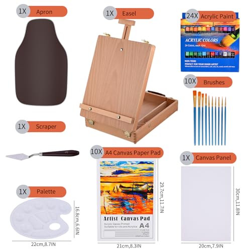 Goldge Tabletop Easel Acrylic Paint Set, Painting Kits for Adults