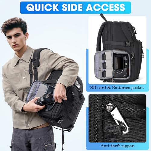 SDYSM Waterproof Camera Backpack 15.6 Inch,Camera Bags for Photographers - color: Black