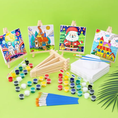 ESRICH 24 Set Mini Acrylic Paint Kit, 5in Mini Canvas with 7.5in Easel - size: 24 set 5 x 5 inches