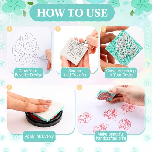 Innconee 18 Pcs Rubber Stamp Carving Blocks Linoleum Blocks, Green - color: Green