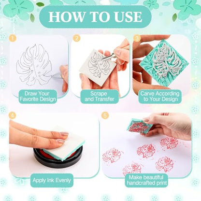 Innconee 18 Pcs Rubber Stamp Carving Blocks Linoleum Blocks, Green - color: Green