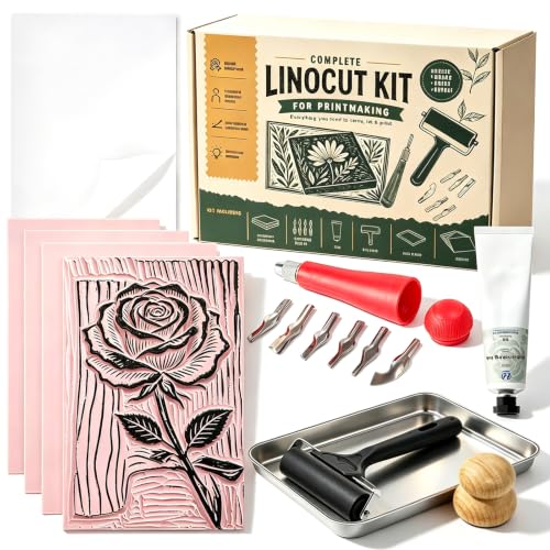 Linocut Kit for Printmaking,DIY Arts Crafts Stamp Carving Kit for Beginners