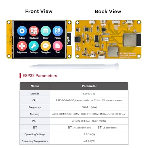 Hosyond 3.2'' ESP32 LCD Display Resistive Touchscreen with WiFi+BT, ST7789P3 Driver 240x320 TFT SPI Screen Module for Arduino - size: 3.2"