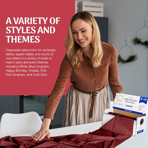 Grandipity Plastic Table Cloth Roll - 54in x 300 Ft. Table Cover Burgundy - color: Burgundy, size: 3600" x 54" (Rectangular)
