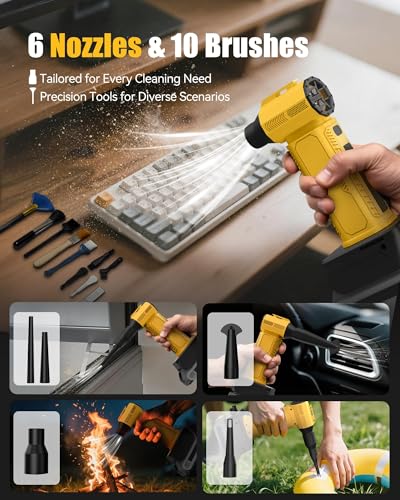 Compressed Air Duster, 130,000RPM Ultra-Powerful Electric Air Duster - color: Yellow