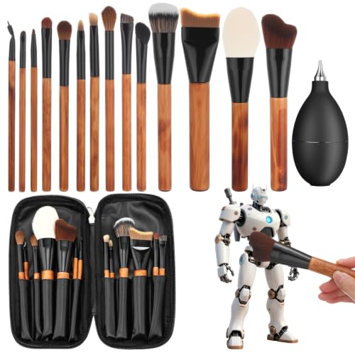 16 Pcs Model Cleaning Brush Kit with Air Dust Blower Storage Bag Natural Beech Wood Handle Detail Dusting Brush Tools with Ultra Soft Bionic Bristles for Model Action Figures Museum Antiques