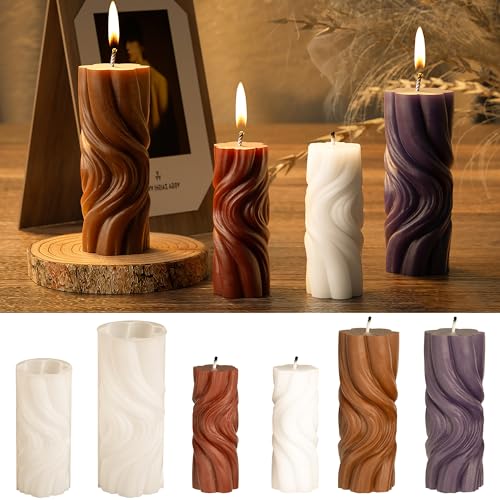2 Pack Spiral Wave Resin Casting Molds - Silicone for 3D Animal Candle Making - color: column-wave-2-pack-32823
