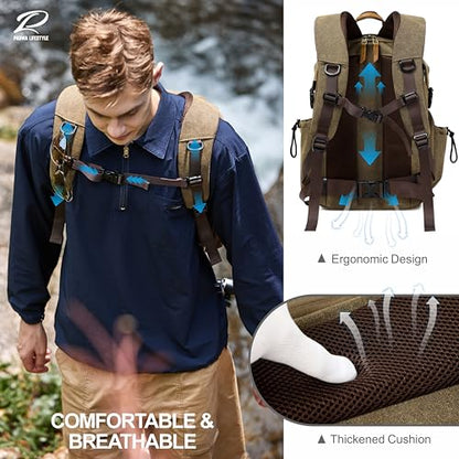 Padwa Lifestyle Khaki Camera Backpack - Professional DSLR & UAV Camera Bag,Anti Theft Canvas Camera Backpacks with Rain Cover,Large Capacity Photography Travel Camera Bag with Multi Compartments - color: Khaki Canvas, style: Canvas Bag Flap
