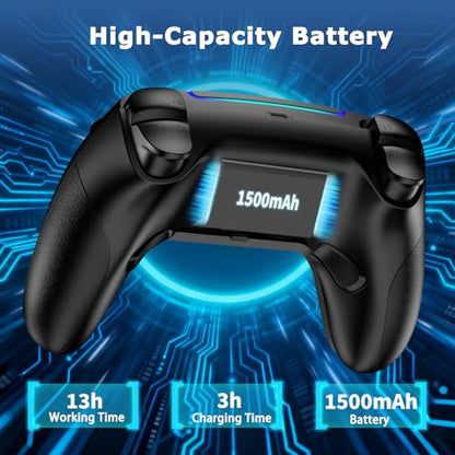 VidPPluing Wireless Controller Compatible with PS5/Android/IOS/MAC/Steam Deck, Gamepad with LED Lighting/Hall Effect Trigger/Turbo/Macro/Dual Vibration/3.5mm Headset Jack/1500 mAh Battery - color: black