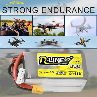 TATTU R-Line 850mAh 14.8V 95C 4S LiPo Battery Pack with XT30 Plug(2 Pcs) - size: 2 Pcs