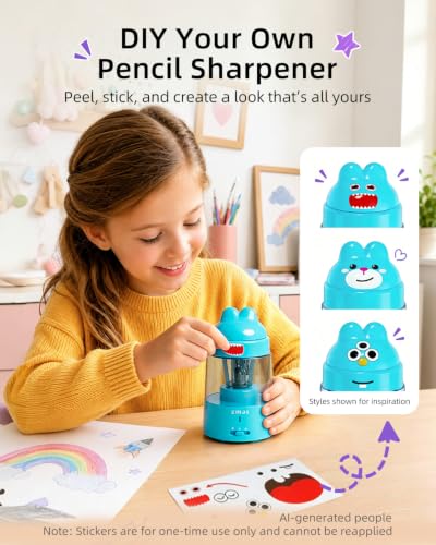 ZMOL Blue Bunny Electric Pencil Sharpener, 6-8mm, Rechargeable, Stickers - color: Blue