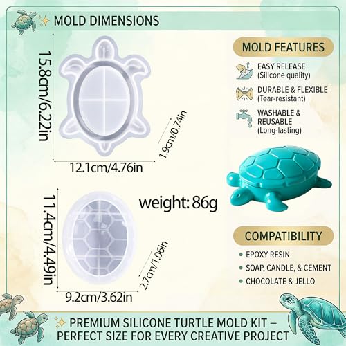Silicone Turtle Box Resin Molds with Lid, Jewelry Container Molds - color: Turtle Resin Mold