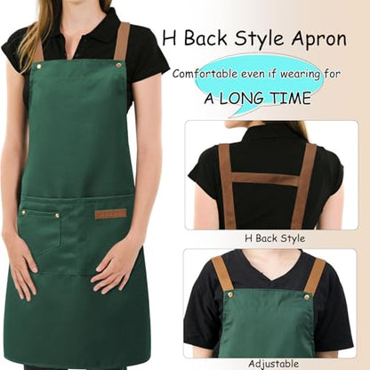 DILLMAN Art Aprons for Men Women H Back Straps Chef Apron with Pockets - color: Green