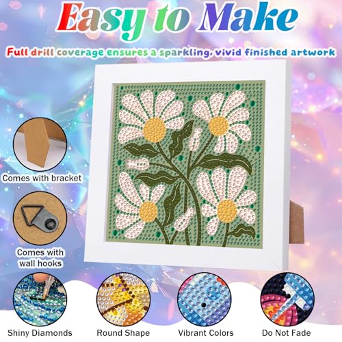 WEMEON Flowers Diamond Art Kits for Kids with Frame 7x7 inch - color: Flower04