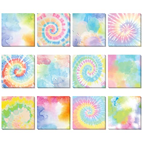 Eaasty 12 Pcs Rainbow Sticky Notes Tie Dye Pastel Sticky Note, 3 x 3 Inch - size: 3 x 3 Inch