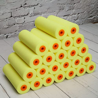 Voomey 4 Inch Foam Paint Roller, High Density Flat Head Foam 24 ack - style: 4 inch 24 pack（yellow）