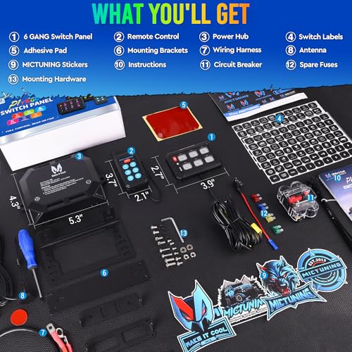 MICTUNING P1Y RGB 6 Gang Switch Panel Remote Control Range Up to 230FT - size: RGB 6 Gang(Remote Control)