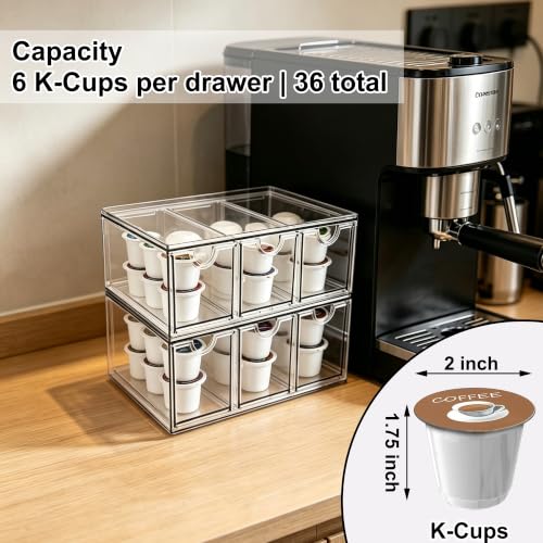 Prsildan Tea Bag Organizer K Cup Holder Drawer Coffee Pods Storage, 2 Pack - size: Stackable-6 Drawers