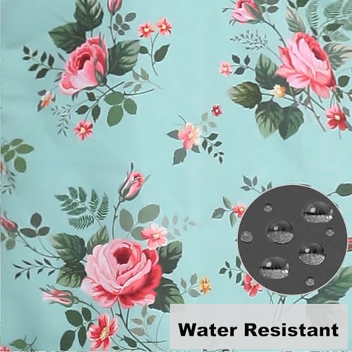 Plus Size Adjustable Bib Apron Water Resistant Canvas Extra Wide Long Ties Aprons with 2 Pockets Kitchen Cooking Gardening - color: Green Rose Pattern