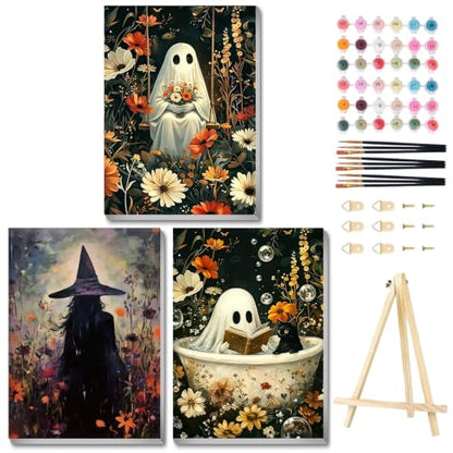 3 Pack Halloween Paint by Numbers Kit for Adults, Ghost, 8x12 inch - color: Halloween-2