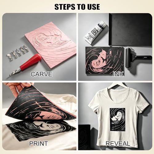 Bobblebro Linocut Kit for Printmaking, Fabric Block Printing Kit with Ink - color: Beige-linocut kit