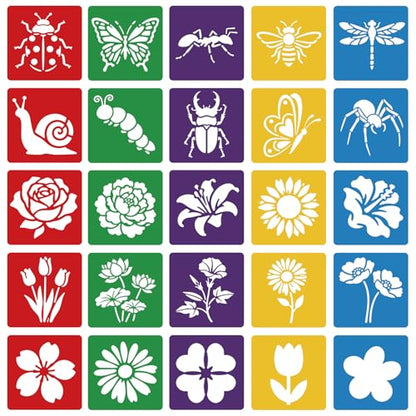 CUTHOLLOW 25 PCS Flowers and Insects Painting Shape Stencils Sets - style: 25pcs-Flowers and Insects Patterns