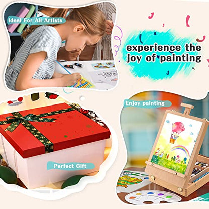 Inburit Art Acrylic Paint Set with Wooden Easel Box for Kids & Adults - color: 54PCS+24Colors/12ml