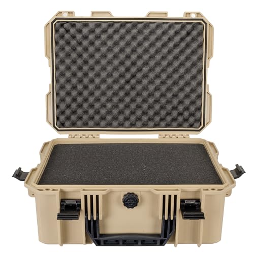 Eylar 18" Hard Camera Case Dry Box with Pull & Pluck Foam - Waterproof Gear Case, Lightweight Stacker Design for Camera, Lenses & Electronics (Tan) - color: Tan