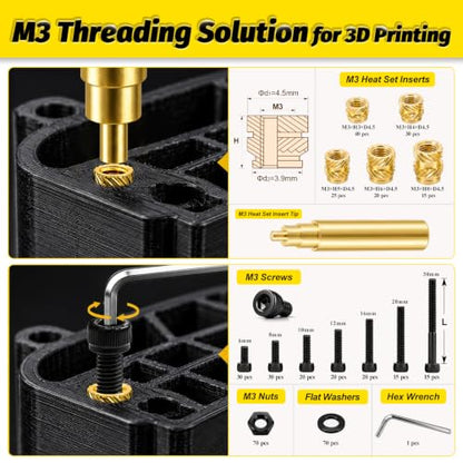 KADRICK 420PCS M3 Heat Set Inserts & M3 Screw Kit for 3D Printing - size: M3 Insert&Screws Kit 420Pcs
