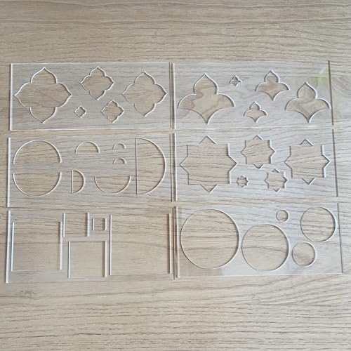 Mandala Art Stencils Set, 6 Clear Acrylic Shapes with 5 Sizes Each, Drawing Templates for Dot Art, Circles, Squares