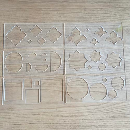 Mandala Art Stencils Set, 6 Clear Acrylic Shapes with 5 Sizes Each, Drawing Templates for Dot Art, Circles, Squares