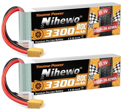 3S Lipo Battery XT60 11.1V 3300mAh 80C 2pcs for RC Truck Drone Boat