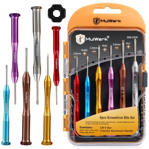 MULWARK Small Screwdriver Set, 6pcs Magnetic Mini Screwdriver Set, Micro Precision Flathead and Phillips Glasses Screwdriver with Case for Eyeglasses, Watches, Electronics, Phone And Computer