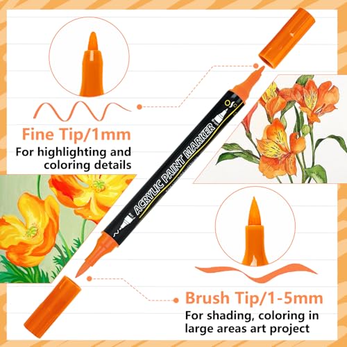 100-Pack Acrylic Paint Pens, Dual Tip with Brush & Fine, Carrying Case - color: 12 Metallic & 88 Regular Colors