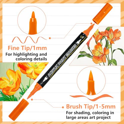 100-Pack Acrylic Paint Pens, Dual Tip with Brush & Fine, Carrying Case - color: 12 Metallic & 88 Regular Colors