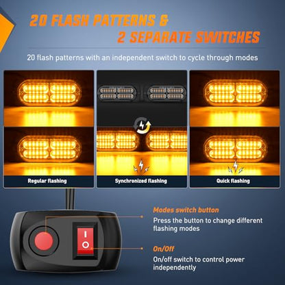 Nilight 4PCS LED Strobe Lights 12V 24V Sync Feature Amber - color: Amber w/Controller
