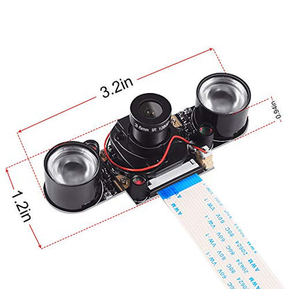 DORHEA Raspberry Pi 4 Camera Module Automatic IR-Cut Sensor Day/Night Vision Video Webcam HD 5MP 1080P OV5647 Adjustable Focus with IR Sensor LED Light for Raspberry Pi 3 B+ 4B 2 Model B/B+ / A/A+ - size: module with led