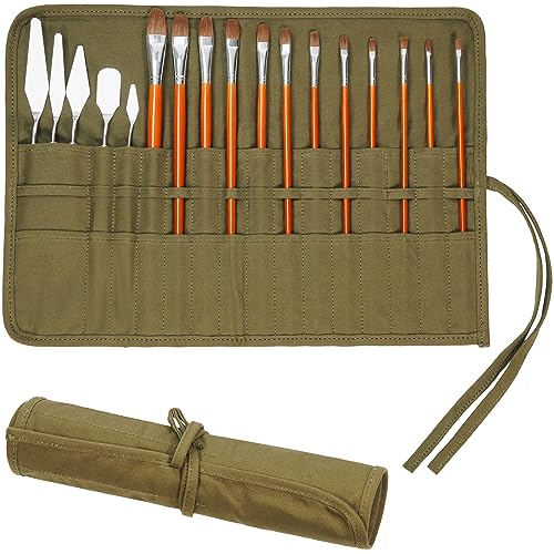 ECHSRT 30-Slot Canvas Paint Brush Holder Roll Up Case Organizer, Green - color: Army Green