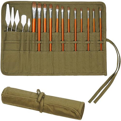 ECHSRT 30-Slot Canvas Paint Brush Holder Roll Up Case Organizer, Green - color: Army Green